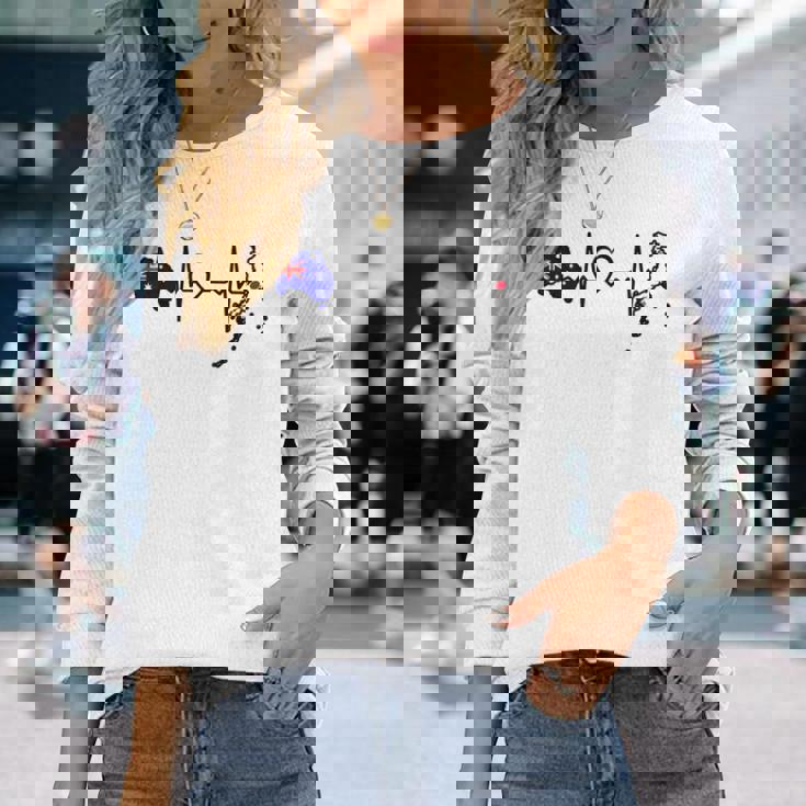 オーストラリア 日本 ハートビート オーストラリア 日本国旗 長袖Tシャツ 彼女への贈り物