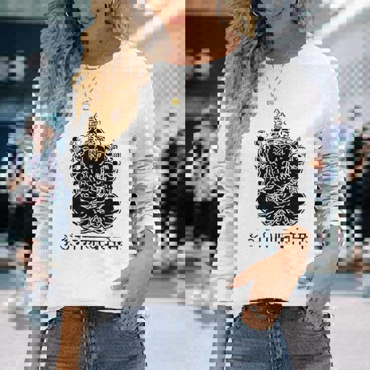 ガネーシュtシャツ サンスクリット語 ガネーシャマントラ 長袖Tシャツ 彼女への贈り物