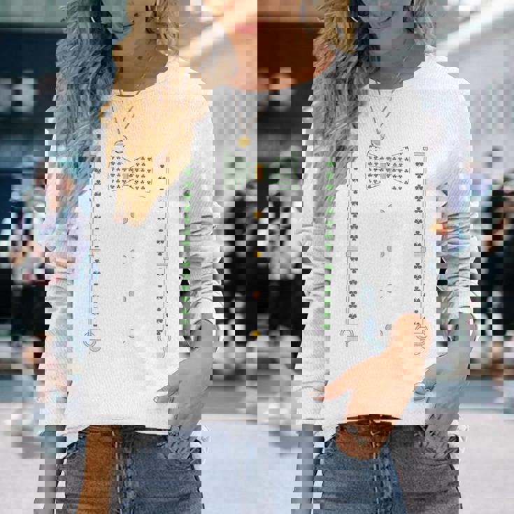 シャムロック 蝶ネクタイ & サスペンダー セントパトリックデー コスチューム 長袖Tシャツ 彼女への贈り物