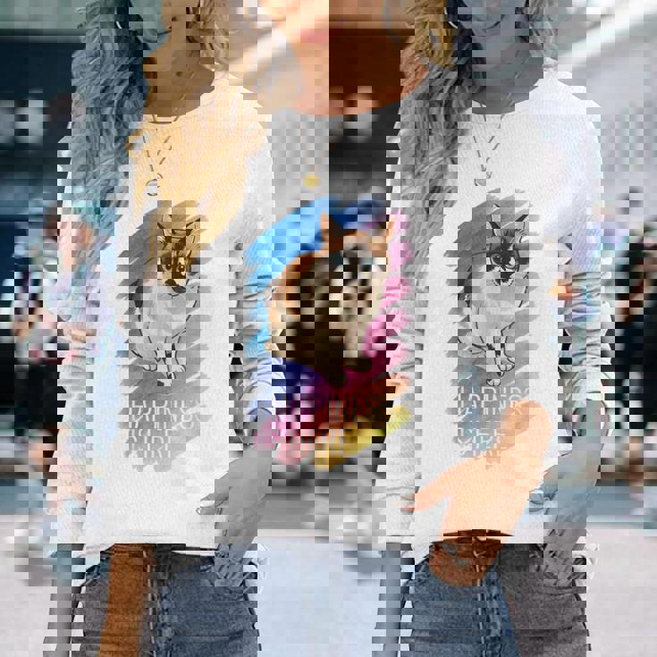 シャム猫 ラグドール ネコ 青い瞳 ブルーアイ かわいい 癒し 幸せ 前向き 猫好き グラデーション 長袖Tシャツ 彼女への贈り物