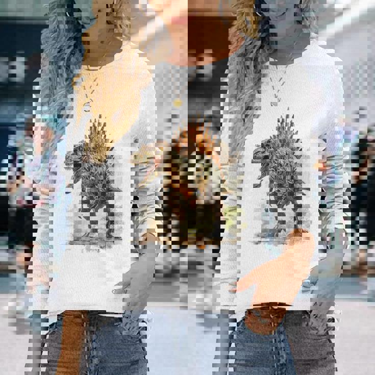 スピノサウルス 恐竜モチーフ イラスト スピノサウルス 長袖Tシャツ 彼女への贈り物