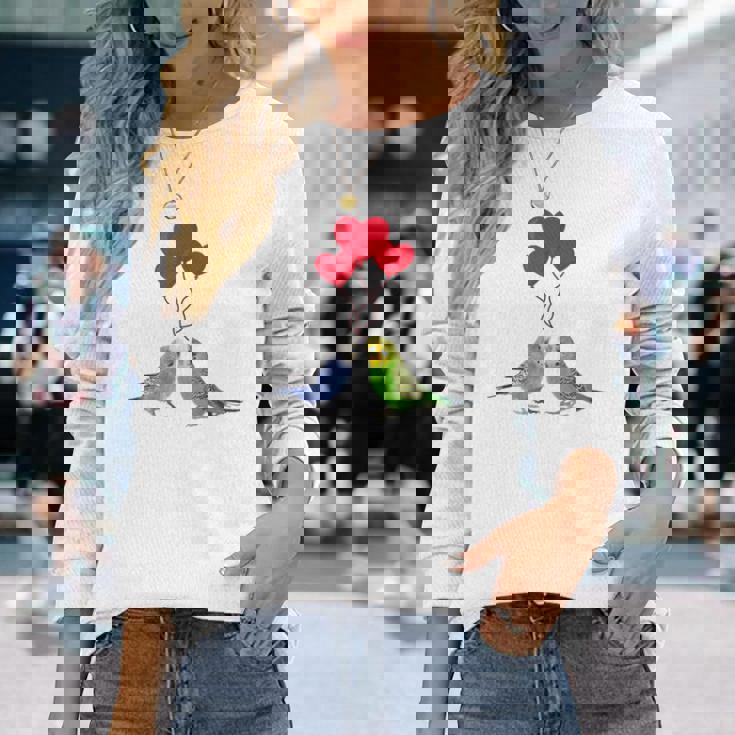 セキセイインコ、面白い鳥、楽しい、セキセイインコ 長袖Tシャツ 彼女への贈り物