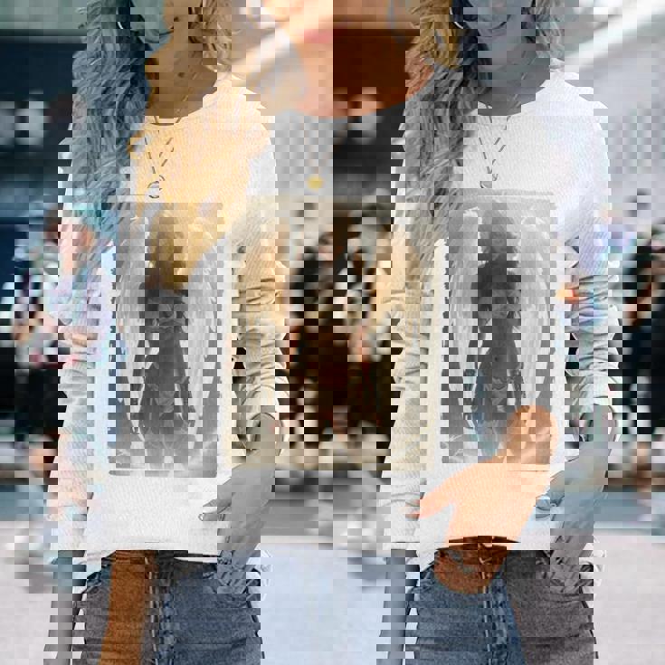 バックプリントtシャツ セクシーなブルネットエンジェルピンナップガール 長袖tシャツ 長袖Tシャツ 彼女への贈り物