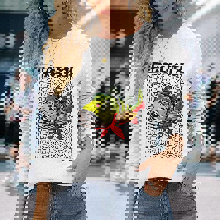 ピーコックバス 80 年代スタイルのモンスターフィッシュキーパー 長袖Tシャツ 彼女への贈り物