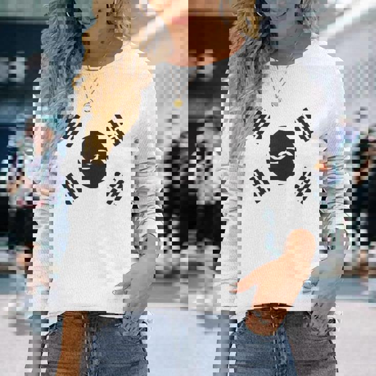 大韓民国 様式化された韓国国旗 ブラック 長袖Tシャツ 彼女への贈り物