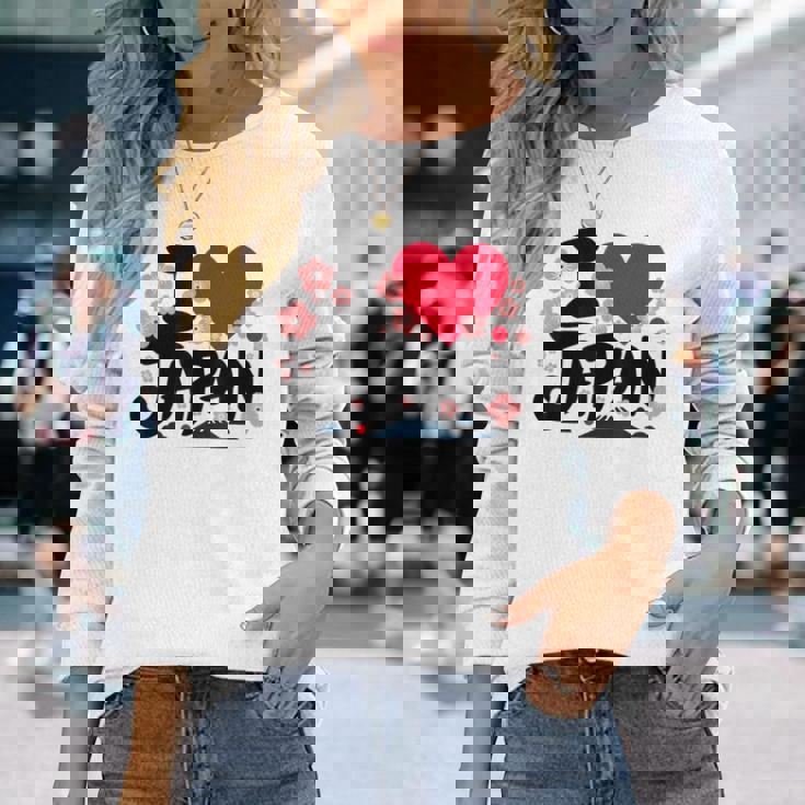 日本人 I Love Japan 桜 旗 富士山 旅行 長袖Tシャツ 彼女への贈り物
