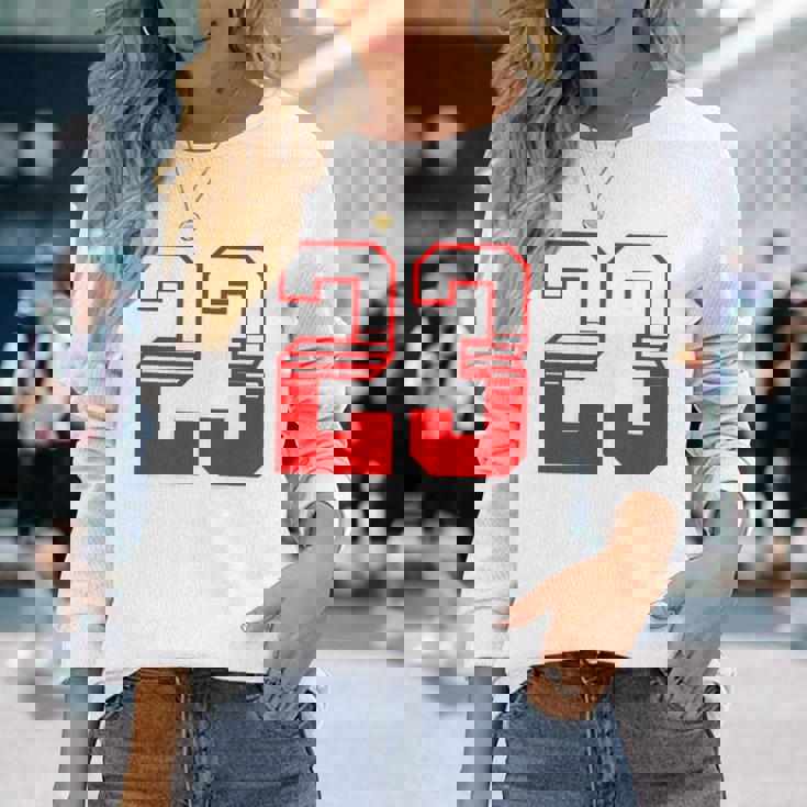 白赤番号 23 スポーツチーム 長袖Tシャツ 彼女への贈り物