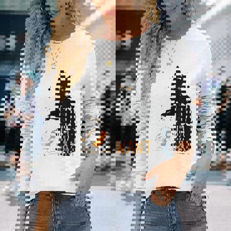 私は何をしたい黒猫カップ面白いグラフィック猫愛好家 長袖Tシャツ 彼女への贈り物