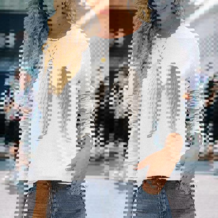 背面にリアルな白い天使の羽。 長袖Tシャツ 彼女への贈り物