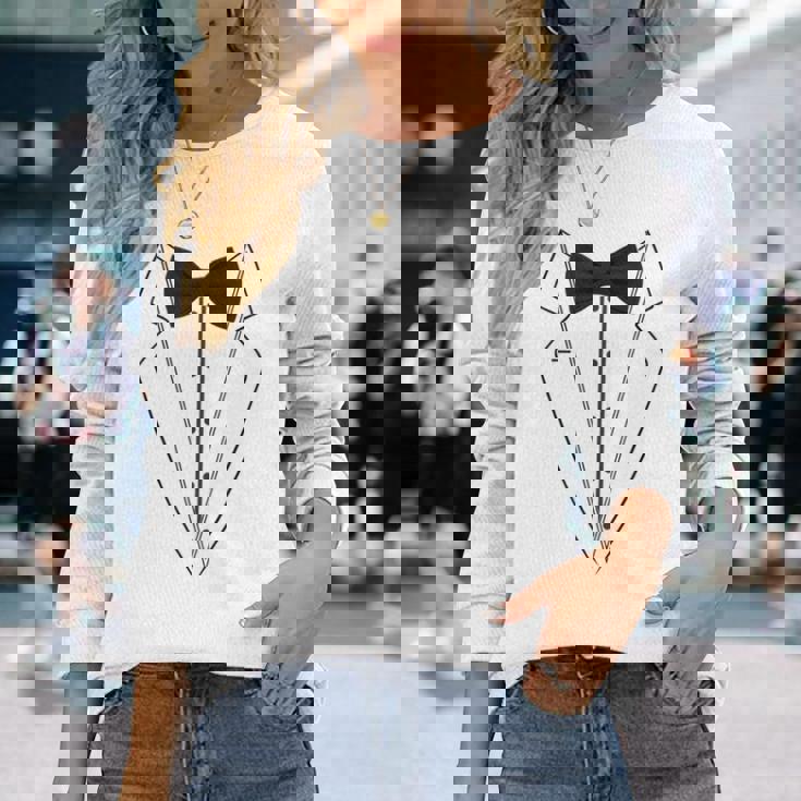 蝶ネクタイ付きホワイトtシャツ タキシード 面白いシャツ 長袖Tシャツ 彼女への贈り物