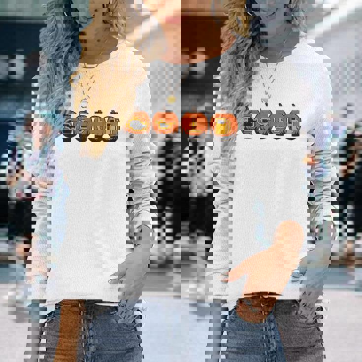 車の警告灯 面白いメカニック ハロウィン パンプキン オレンジ 長袖Tシャツ 彼女への贈り物