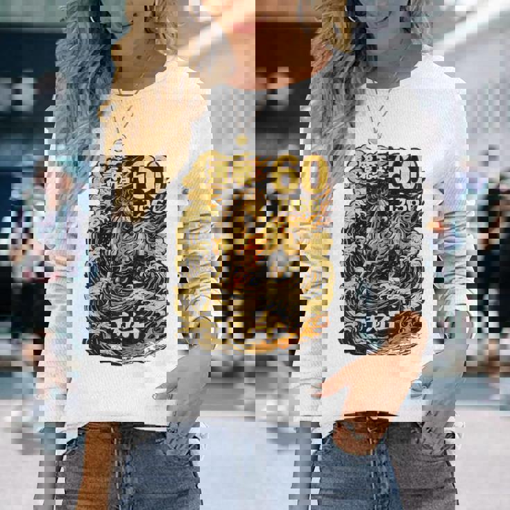 還暦 祝い 60歳 1966 丙午 火の馬 和風 和柄 馬 波 炎 記念 長袖Tシャツ 彼女への贈り物