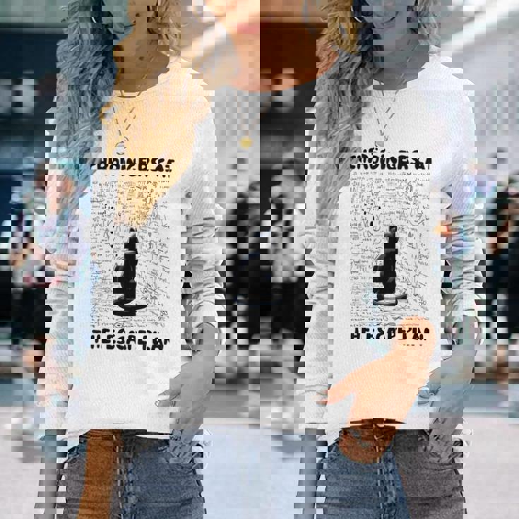 量子物理学教師シュレーディンガーの猫 脱出計画 長袖Tシャツ 彼女への贈り物