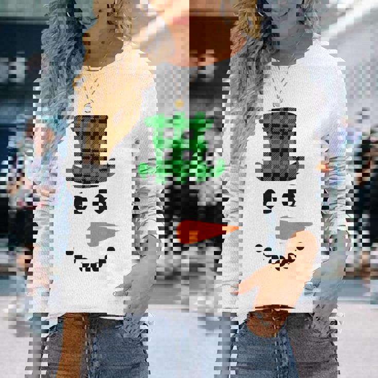 雪だるま 顔 にんじん鼻 クリスマス 冬 格子柄 サンタハット 長袖Tシャツ 彼女への贈り物