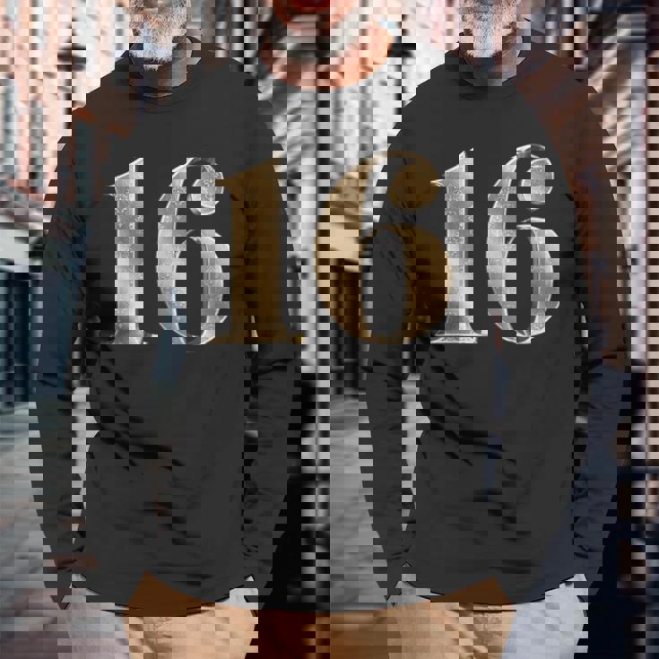 16 16 誕生日 お気に入り 数字 フルール・ド・リス デザイン 長袖Tシャツ 高齢者への贈り物