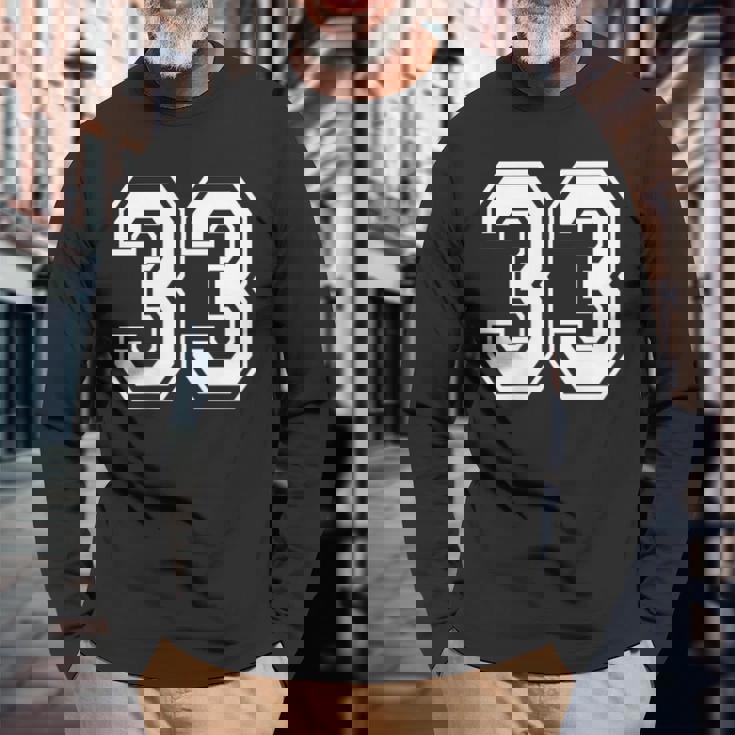 33番のスポーツスタイル。ホワイト。 長袖Tシャツ 高齢者への贈り物