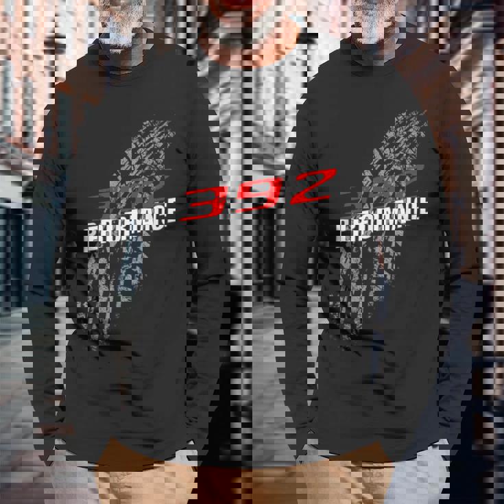 392 パフォーマンス 64 タイヤマーク レースカー 長袖Tシャツ 高齢者への贈り物