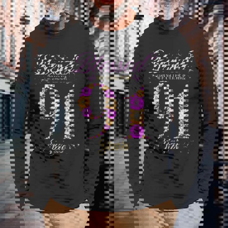 91歳の91歳の誕生日bデーパーティー 神に祝福されて 長袖Tシャツ 高齢者への贈り物