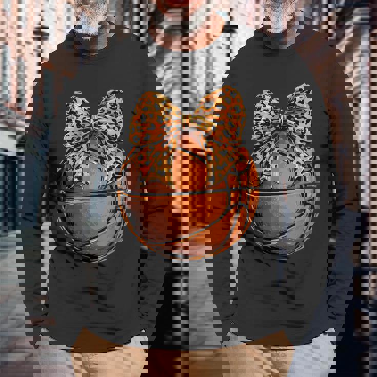 Basketball Coquette Bow Cute Basketball Player Long Sleeve T-Shirt Gifts for Old Men