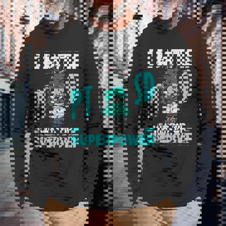 I Battle Ptsd What's Youruperpower Ptsd認識 長袖Tシャツ 高齢者への贈り物