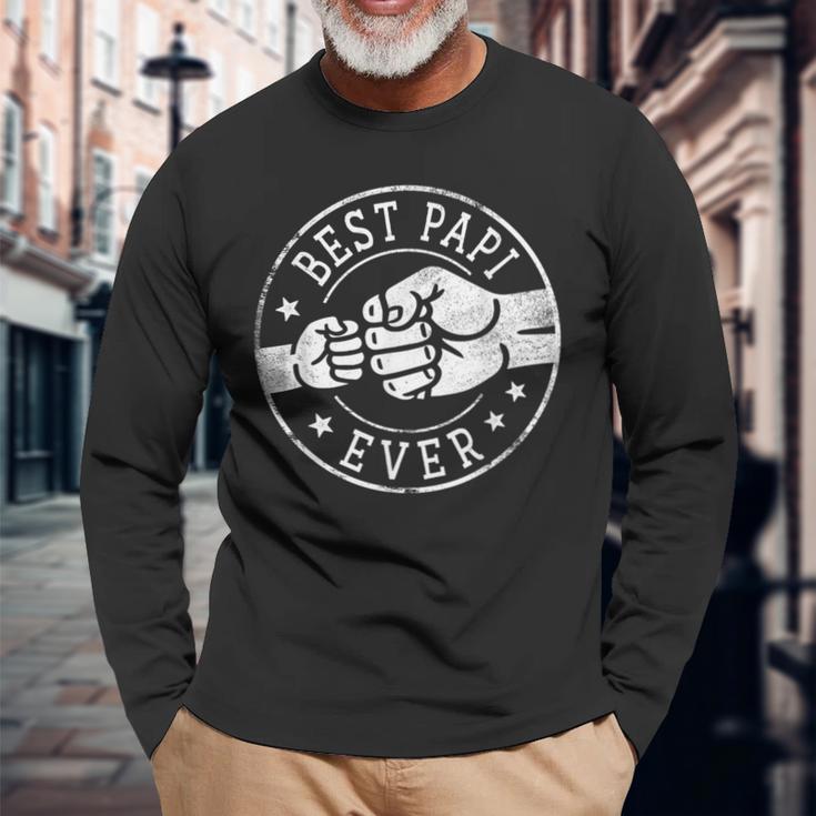Papi Design Black Text Best Papi Ever Fist Bump Circle Emblem Papi Long Sleeve T-Shirt ...