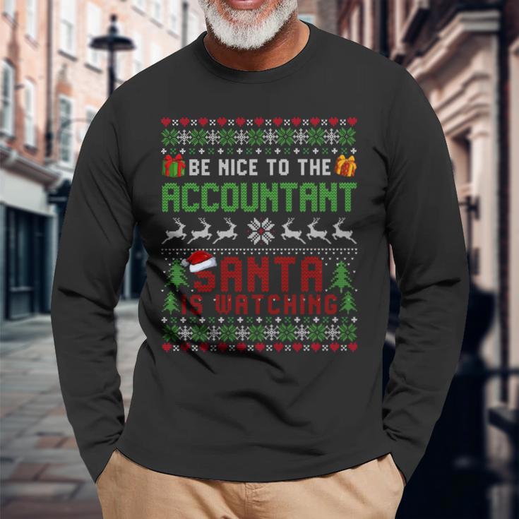 C'est Drôleois Gentil Avec Le Comptable Le Père Noël Regarde Noël Manche Longue T-shirt à manches longues Cadeaux pour les vieillards
