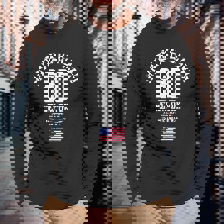 Cooltaten Island New York City Illustration Fashiontyle 長袖Tシャツ 高齢者への贈り物