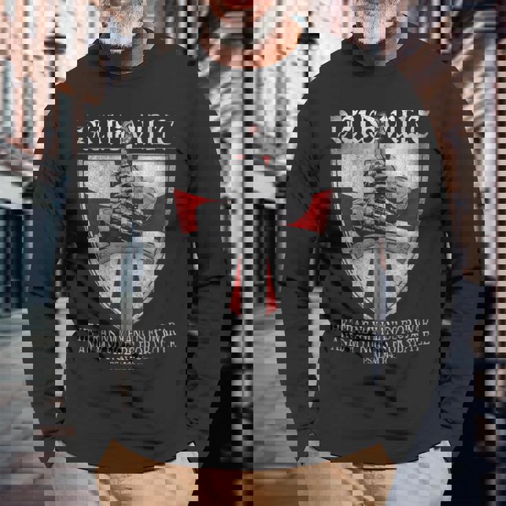 Deusult He Trains My Hands For War Templar Knights 長袖Tシャツ 高齢者への贈り物
