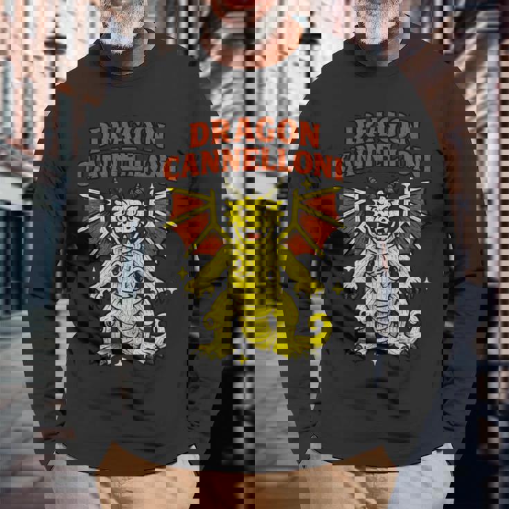 Dragon Cannelloni 面白いイタリアンブレインロットパスタスラングミーム 長袖Tシャツ 高齢者への贈り物