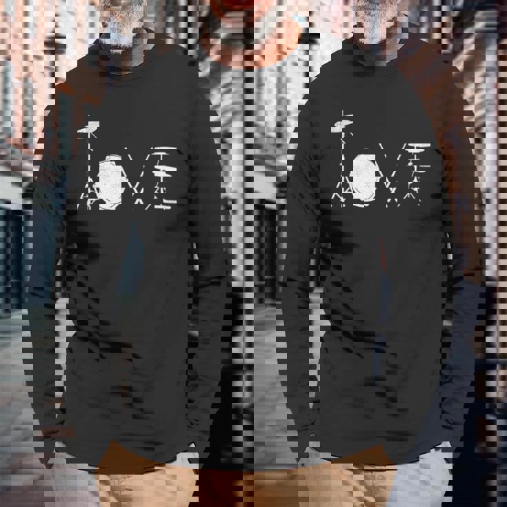 Drummer Love グラフィックドラムセット ドラミングミュージシャン ロックバンド 長袖Tシャツ 高齢者への贈り物