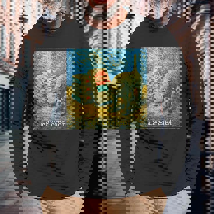 I Eat Cement 猫 ゴッホ 印象派 絵画 美学 長袖Tシャツ 高齢者への贈り物