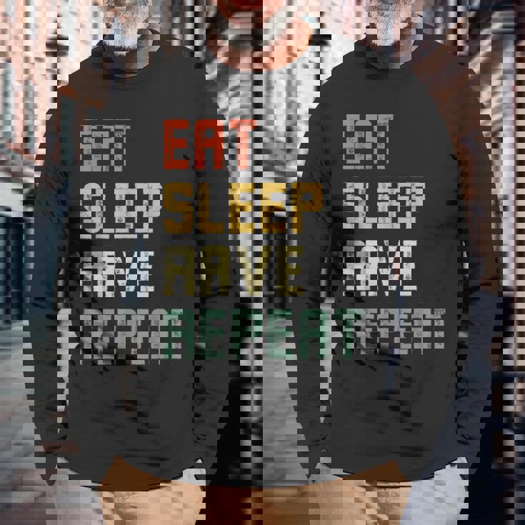 Eatleep Rave Repeat Edm テクノ 長袖Tシャツ 高齢者への贈り物