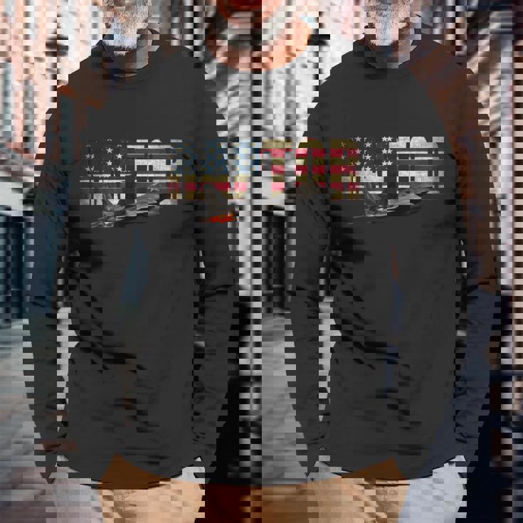 F-22 F22 ラプター ジェット戦闘機 アメリカ国旗 パイロット 長袖Tシャツ 高齢者への贈り物