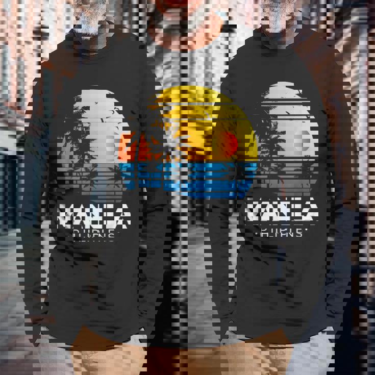 Filipina フィリピノ ヤシの木 マニラ トロピカル フィリピン 長袖Tシャツ 高齢者への贈り物