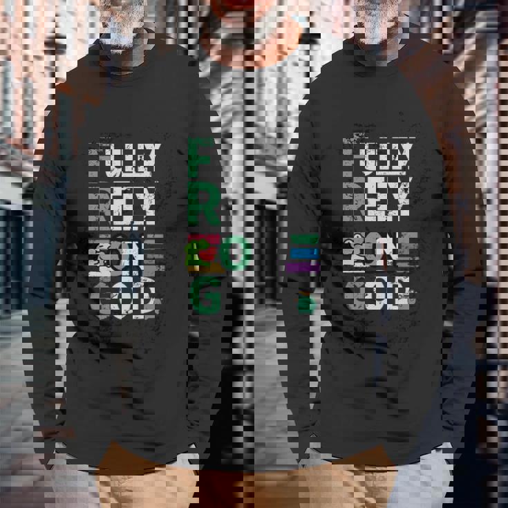 Frog Fully Rely On God 面白いレトロラブハートカエル愛好家 長袖tシャツ 長袖Tシャツ 高齢者への贈り物