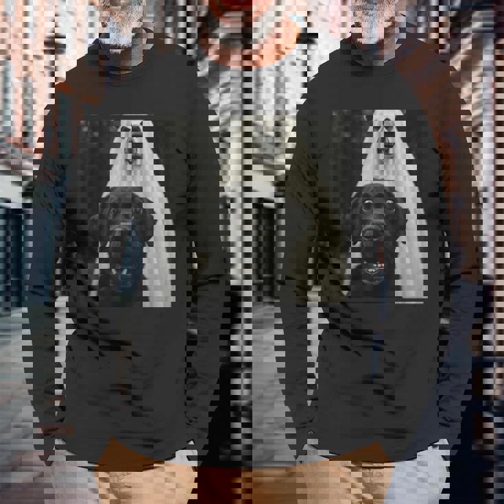 Halloween Selfie Black Lab With Bear Ghost Costume Meme Long Sleeve T-Shirt Gifts for Old Men Halloween Selfie Black Lab With Bear Ghost Costume Meme Long Sleeve T-Shirt Gifts for Old Men