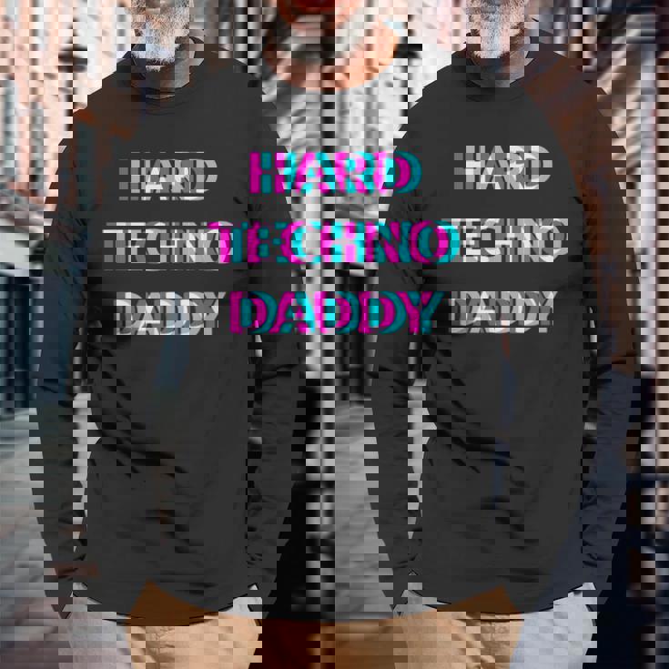 Hard Techno Daddy Edm Electro Music Festival Dad Father Rave 長袖Tシャツ 高齢者への贈り物