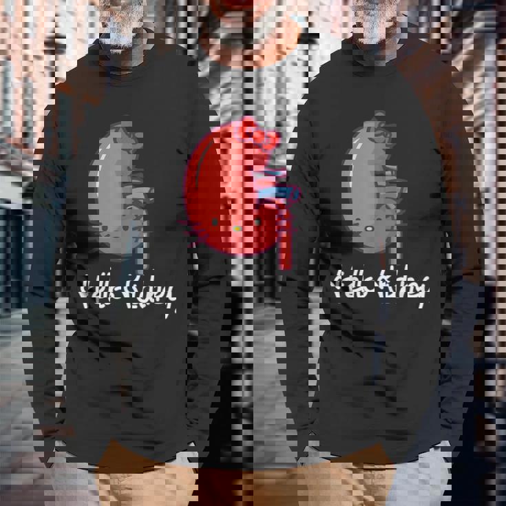 Hello Kidney おもしろ お医者さんへの感謝を示す 長袖Tシャツ 高齢者への贈り物