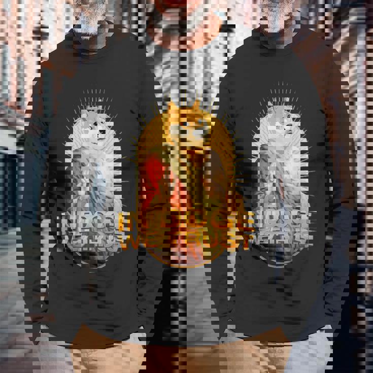In Doge We Trust Doge Dogecoin 柴犬 長袖Tシャツ 高齢者への贈り物