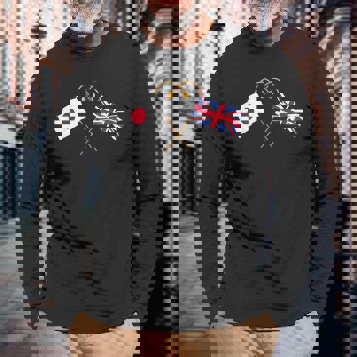 Japanese Flag British Flag 英国遺産 イングリッシュルーツ 日本の国旗 イギリスの国旗 長袖Tシャツ 高齢者への贈り物
