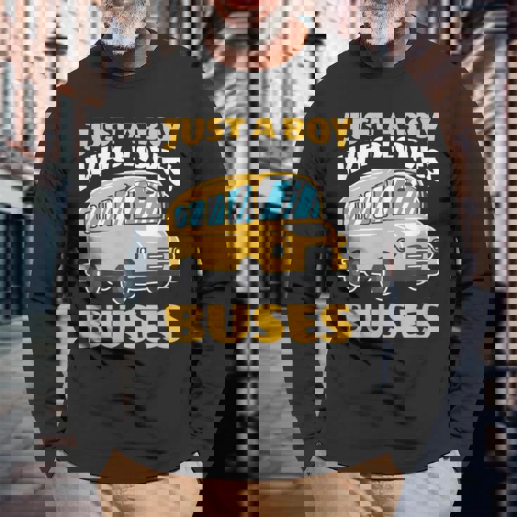 Just A Boy Who Loves Buses バス愛好家 バス愛好家 名言 長袖Tシャツ 高齢者への贈り物