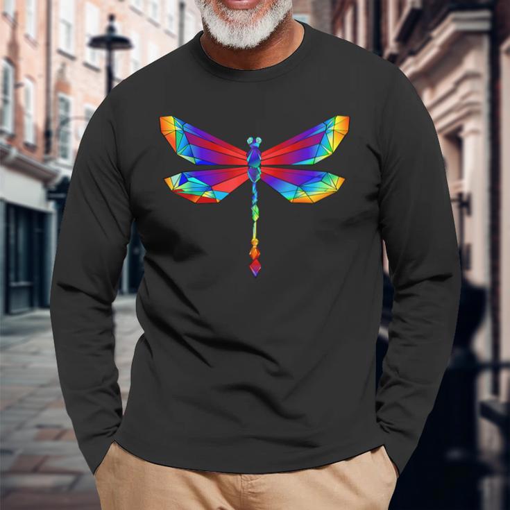 Libélula Multicolor De Polygon I Geometría I Libélula I Camiseta de manga larga Regalos para ancianos