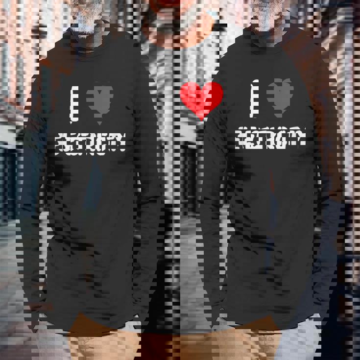 I Love Electricity ハート 電気技師ユーティリティ電気 長袖Tシャツ 高齢者への贈り物