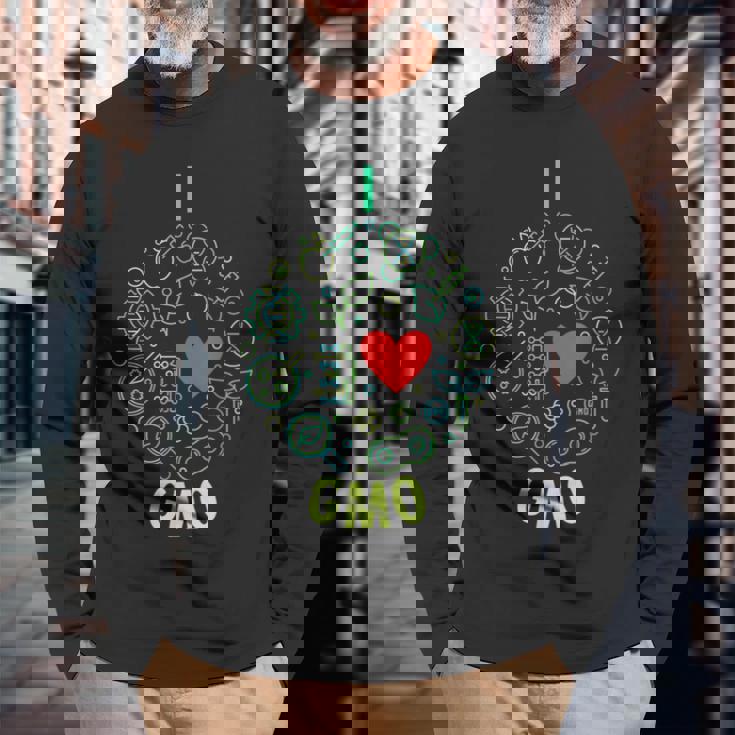 I Love Gmo ラウンドラインデザイン 長袖Tシャツ 高齢者への贈り物