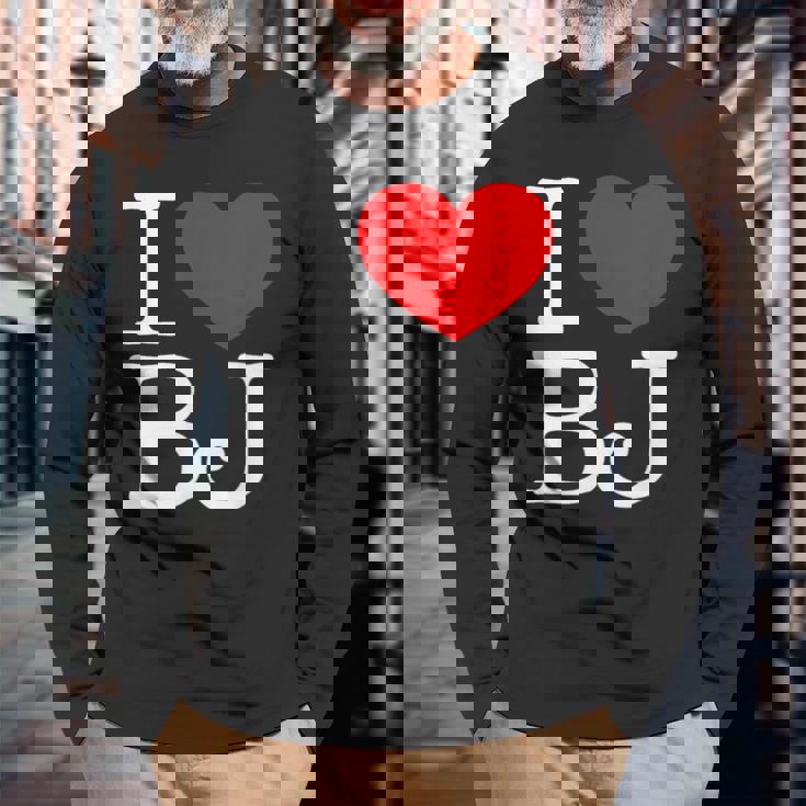 I Love ハート Bj 長袖Tシャツ 高齢者への贈り物