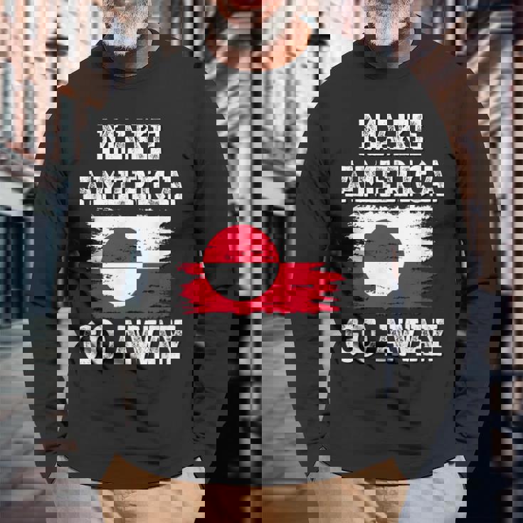 Make America Go Away グリーンランド国旗 アンティーク調 長袖Tシャツ 高齢者への贈り物
