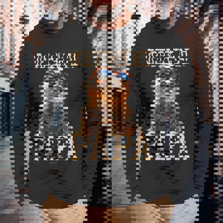 Meerkat Papaミーアキャット パパ パパ 父の日 マングース パパ スリケート ファーザー 長袖Tシャツ 高齢者への贈り物