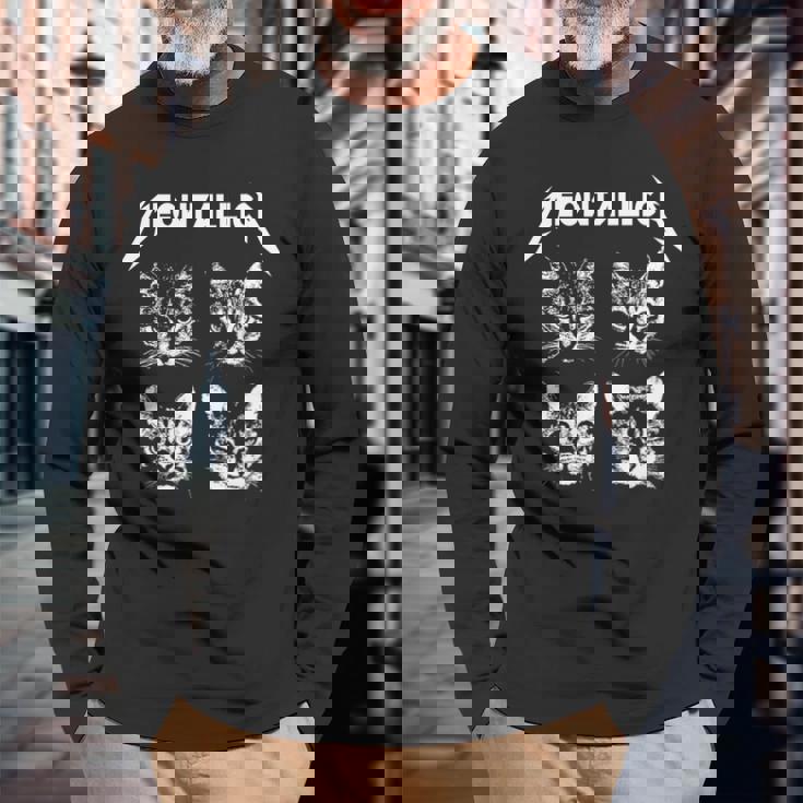 Meowtallica ブラック ホワイト 面白い パロディバンド 猫 子猫 恋人 長袖tシャツ 長袖Tシャツ 高齢者への贈り物