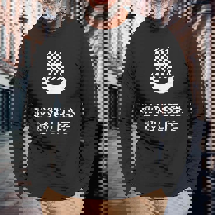 No Onsen No Life 温泉好き 長袖Tシャツ 高齢者への贈り物