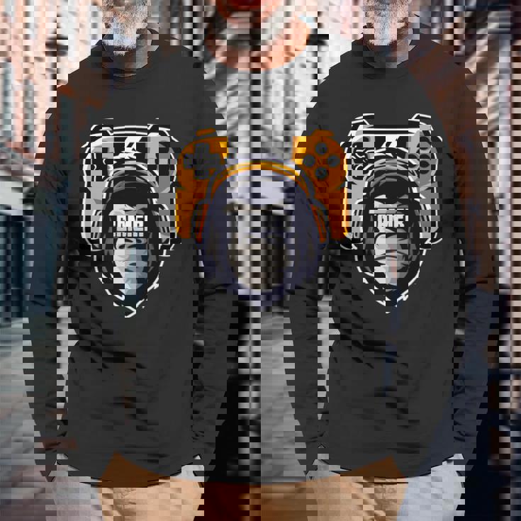 Playtation ゲーマーギフト モンキー ゲームプレーヤー ビデオゲーム 長袖tシャツ 長袖Tシャツ 高齢者への贈り物